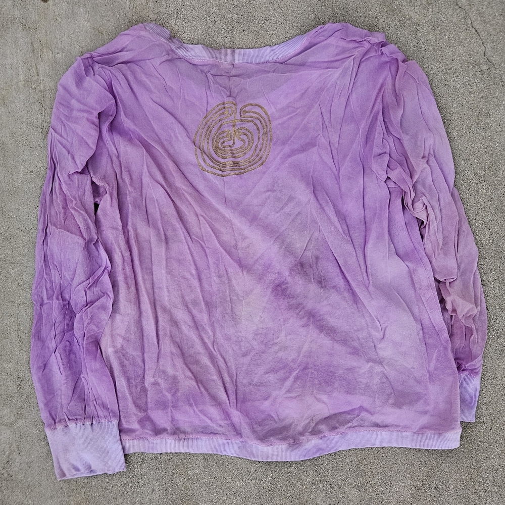 FLASH SALE RARE THE PEOPLE OF THE LABYRINTHS GOLD GRAPHIC SILK TOP BLOUSE MED - Picture 2 of 8
